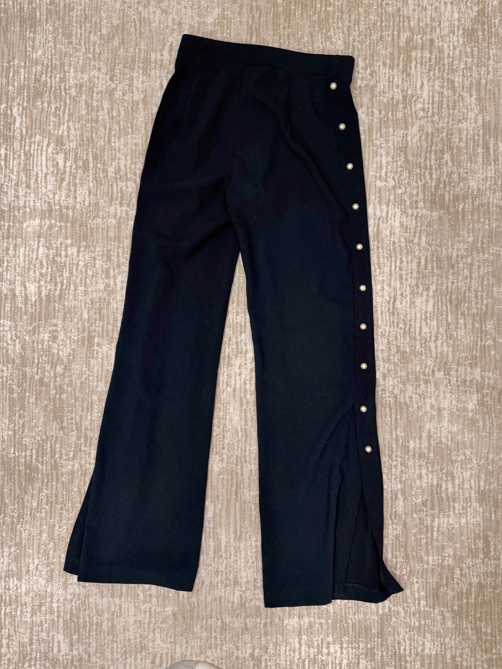 Zara Navy Wide-Leg Pants with Pearls
